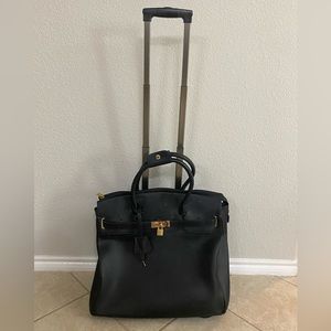 KC Jagger Black Leather Rolling Work Bag (weekener)